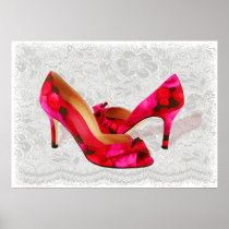 Red and Rose Peep Toe Pumps on Lace