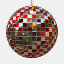 Red and Silver Disco Ball Mirror Xmas Ornament