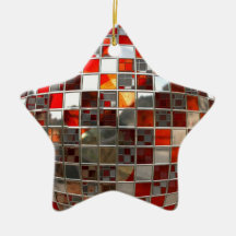 Red and Silver Disco Mirror Star Xmas Ornament