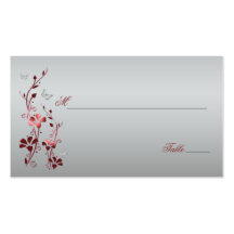 Red and Silver Floral with Butterflies Placecards Business Cards