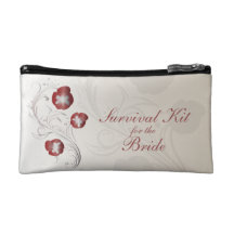 Red and Silver Pansy Brides Survival Kit Cosmetic Bag
