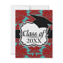 red and teal aqua bold intricate damask invites