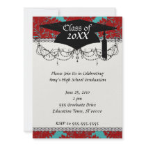 red and teal aqua bold intricate damask personalized announcement