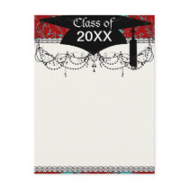 red and teal aqua bold intricate damask post cards
