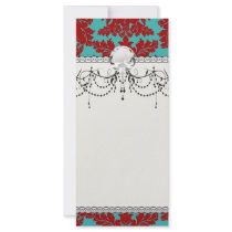 red and teal aqua bold intricate damask rack card design