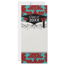red and teal aqua bold intricate damask rack card design