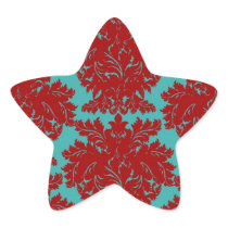red and teal aqua bold intricate damask stickers