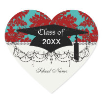 red and teal aqua bold intricate damask sticker