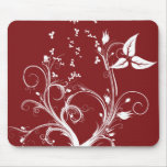 Red and White Abstract Plant Mousepad