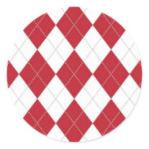 Red and White Argyle Pattern Round Sticker
