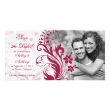 Red and White Floral Wedding Save the Date Photo Cards