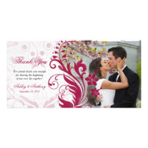 Red and White Floral Wedding Thank You Photocard Picture Card