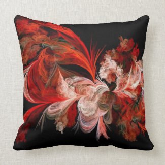 Red And White Fractal Cushion Throw Pillow