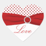 Red and White Hearts "Love" - Heart Shaped Sticker