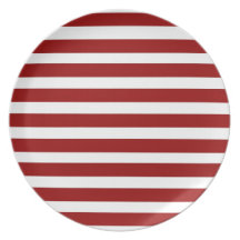 Red and White Horizontal Stripes Pattern Dinner Plates