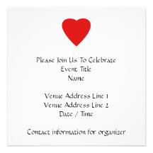 Red and White Love Heart Design. Personalized Invite