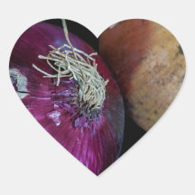 Red and White Onions Heart Stickers