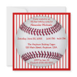 Red and White Pinstripes Baseball Birthday Party Invitation