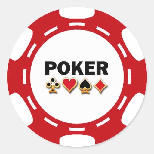 RED AND WHITE POKER CHIP ROUND STICKERS