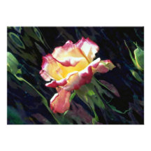 Red and white rose and buds, incandescent water gl invites