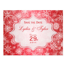 Red and White Snowflakes Save the Date Card Post Cards