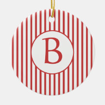 Red and White Stripes with Monogram Christmas Ornament