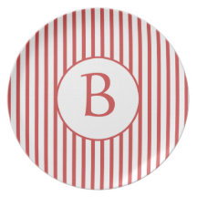 Red and White Stripes with Monogram Dinner Plates