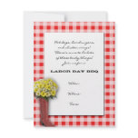 Red and White Tablecloth with Boot Bouquet invitations