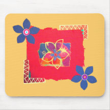 Red and yellow flower abstract art mousepad