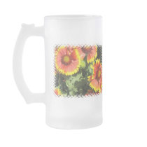 Red and Yellow Flowers Frosted Beer Mug
