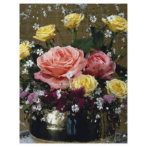 Red and yellow flowers in brass bowl flyers