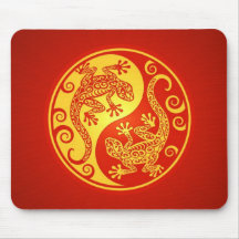 Red and Yellow Yin Yang Geckos Mousepad