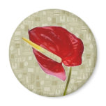 Red Anthurium on Taupe Barkcloth magnets