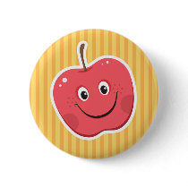 Red apple cartoon character button