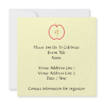 Red Apple Half, on cream background. Custom Invitations