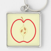 Red Apple Half, on cream background. Keychain