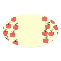 Red apple pattern, on cream. oval stickers