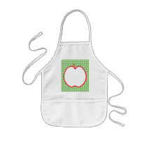 Red Apple. With Green and White Check Background. Apron