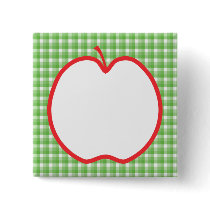 Red Apple. With Green and White Check Background. Buttons