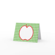Red Apple. With Green and White Check Background. Greeting Cards