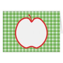 Red Apple. With Green and White Check Background. Greeting Card