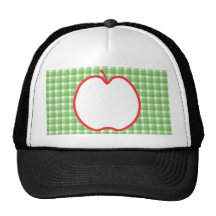 Red Apple. With Green and White Check Background. Mesh Hats