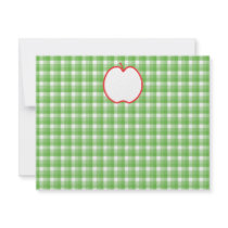 Red Apple. With Green and White Check Background. Invitations
