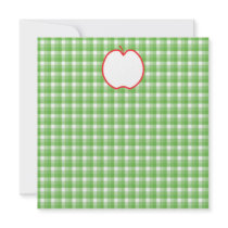 Red Apple. With Green and White Check Background. Personalised Invite