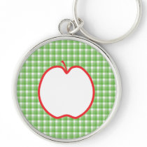 Red Apple. With Green and White Check Background. Key Chains