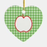 Red Apple. With Green and White Check Background. ornaments