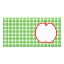 Red Apple. With Green and White Check Background. Customized Photo Card