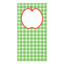 Red Apple. With Green and White Check Background. Picture Card