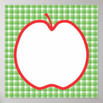 Red Apple. With Green and White Check Background. Poster
