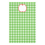 Red Apple. With Green and White Check Background. stationery